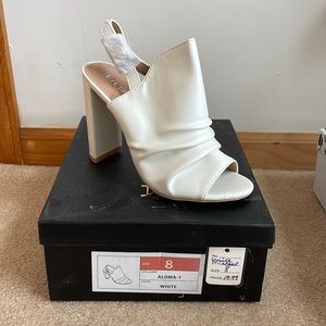 White, open toe, sling back 4in heel